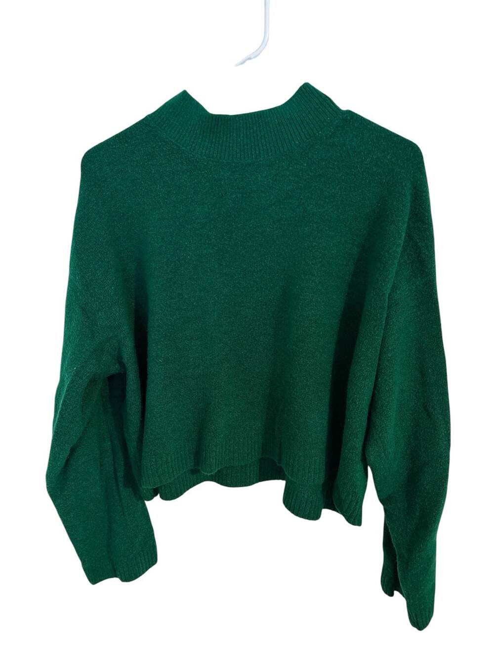 Lulus Mock Neck Cropped Knit Sweater in Dark Green
